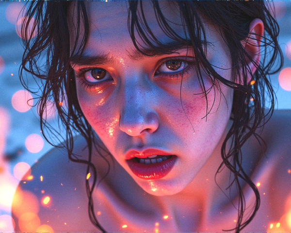Close-Up of a Young Woman with Blue Eyes and Glowing Skin