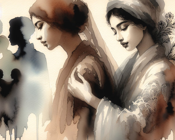 Ethereal Women in Watercolor with Abstract Background