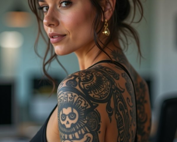 Woman with Tattoo in Modern Workspace Setting