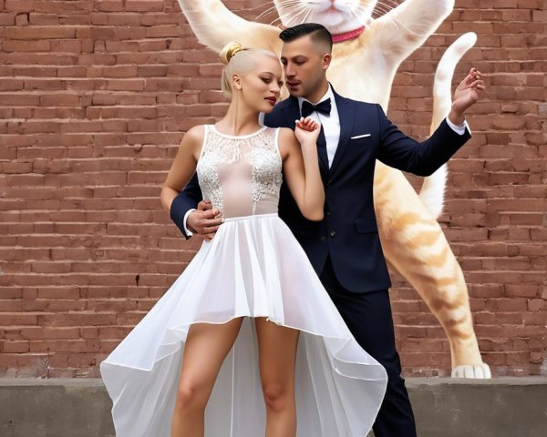 Couple in Formal Attire by Rustic Wall with Mural