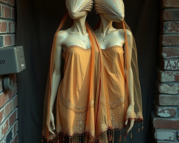 Elegant Mannequins in Seashell Headpieces and Veils