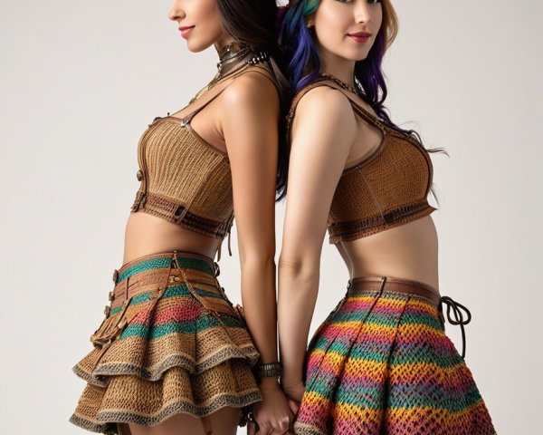 Fashionable Women in Coordinated Woven Outfits