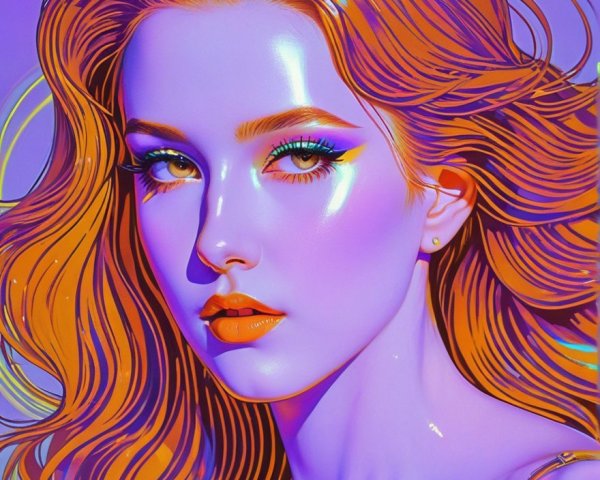 Close-Up of Woman with Vibrant Orange Hair and Makeup