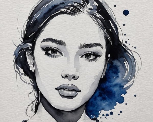 Watercolor Portrait of a Young Woman with Elegance