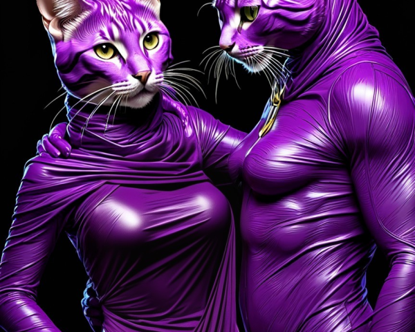 Humanoid Figures in Purple Cat-Inspired Suits