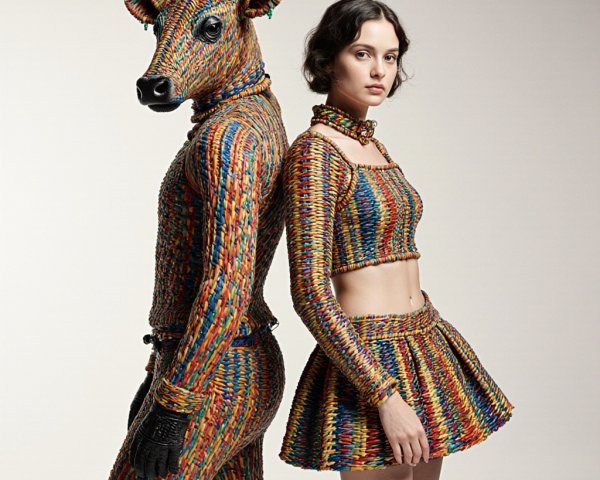 Fashion Shoot with Colorful Textured Outfits and Masks