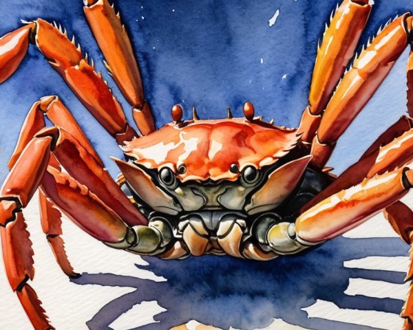 Vibrant Watercolor Illustration of a Crab with Claws