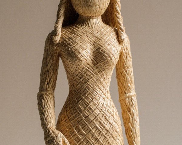 Woven Straw Sculpture of a Woman with Intricate Patterns