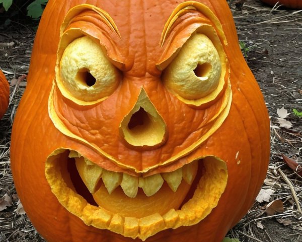 Bright Orange Pumpkin with Playful Carved Face