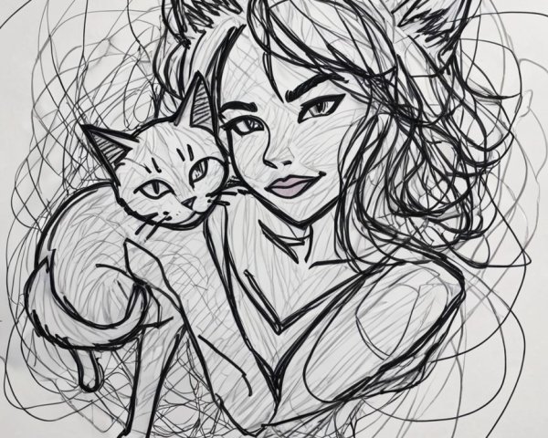 Stylized Illustration of Woman with Cat Ears and Cat