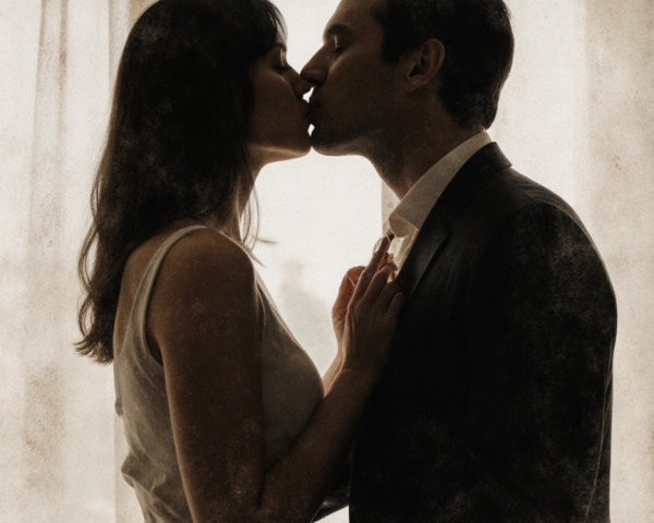 Couple in Romantic Kiss with Soft Natural Light