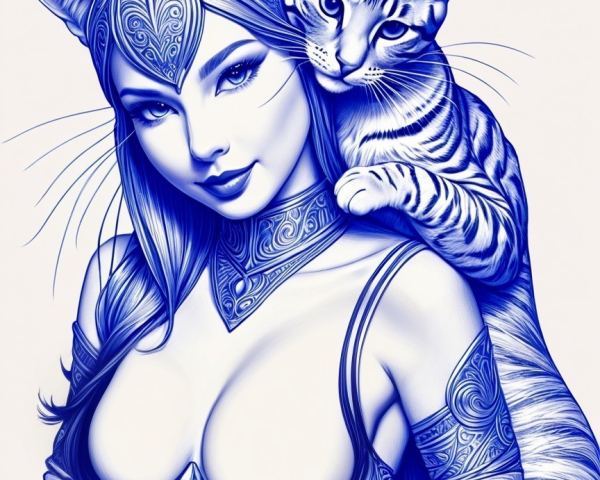 Fantasy Character with Feline Features in Armor