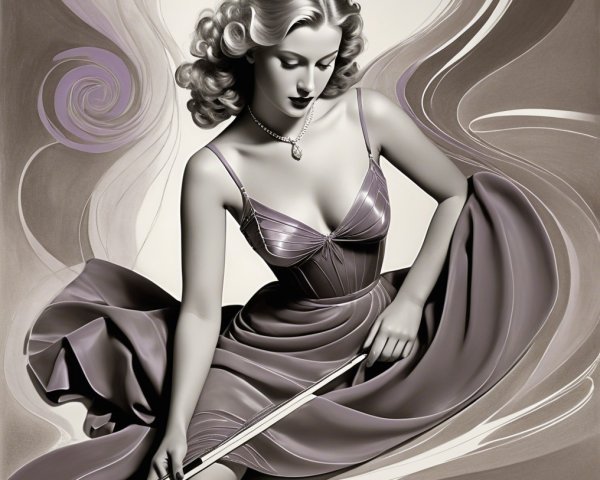 Vintage Illustration of Glamorous Woman in Purple Gown