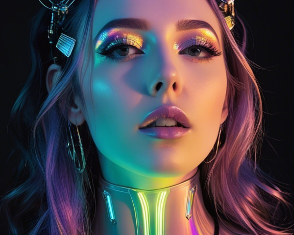 Portrait of a woman with colorful makeup and accessories