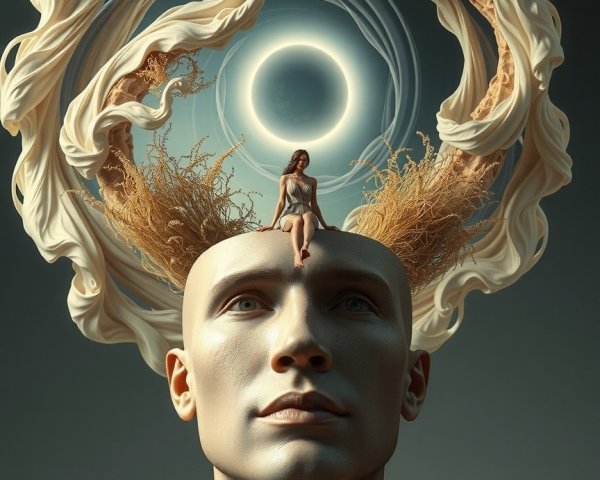 Surreal Human Figure with Celestial Elements and Graceful Form