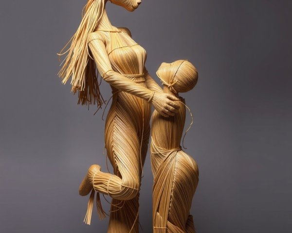 Intricate Pasta Sculptures of Woman and Kneeling Figure