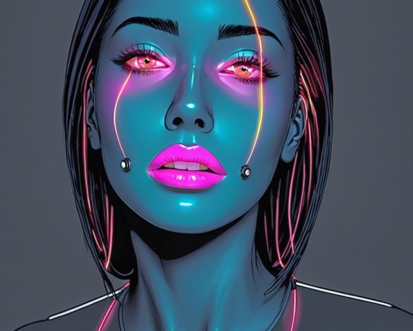 Futuristic Portrait of a Woman with Blue Skin