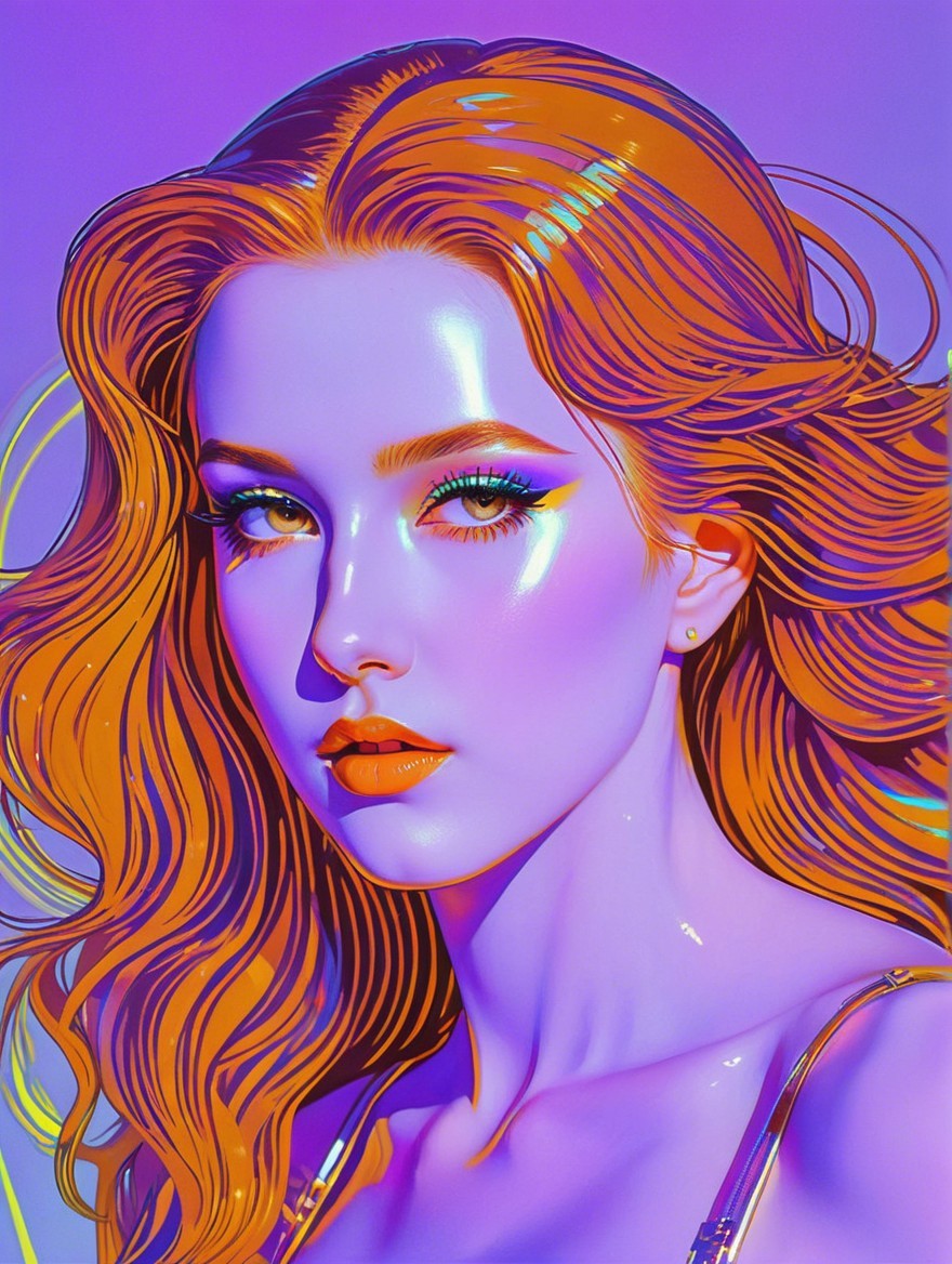 Close-Up of Woman with Vibrant Orange Hair and Makeup