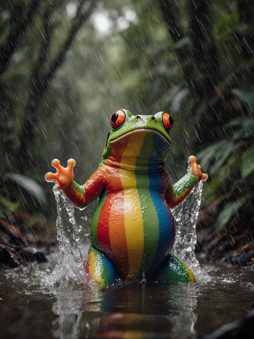 Colorful Frog in Rainforest with Lush Greenery