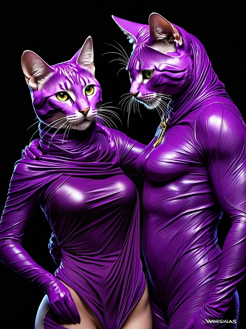 Humanoid Figures in Purple Cat-Inspired Suits