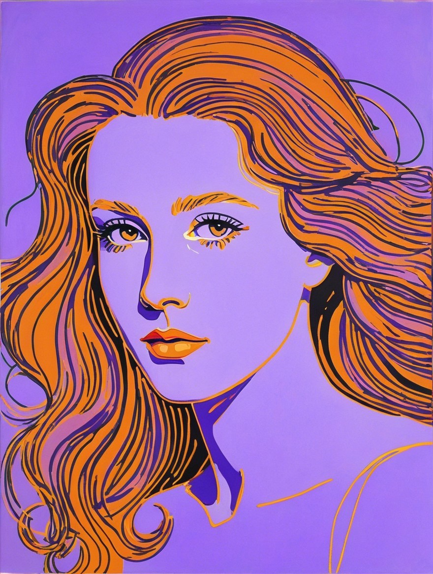 Vibrant Portrait of a Woman with Wavy Hair and Colors