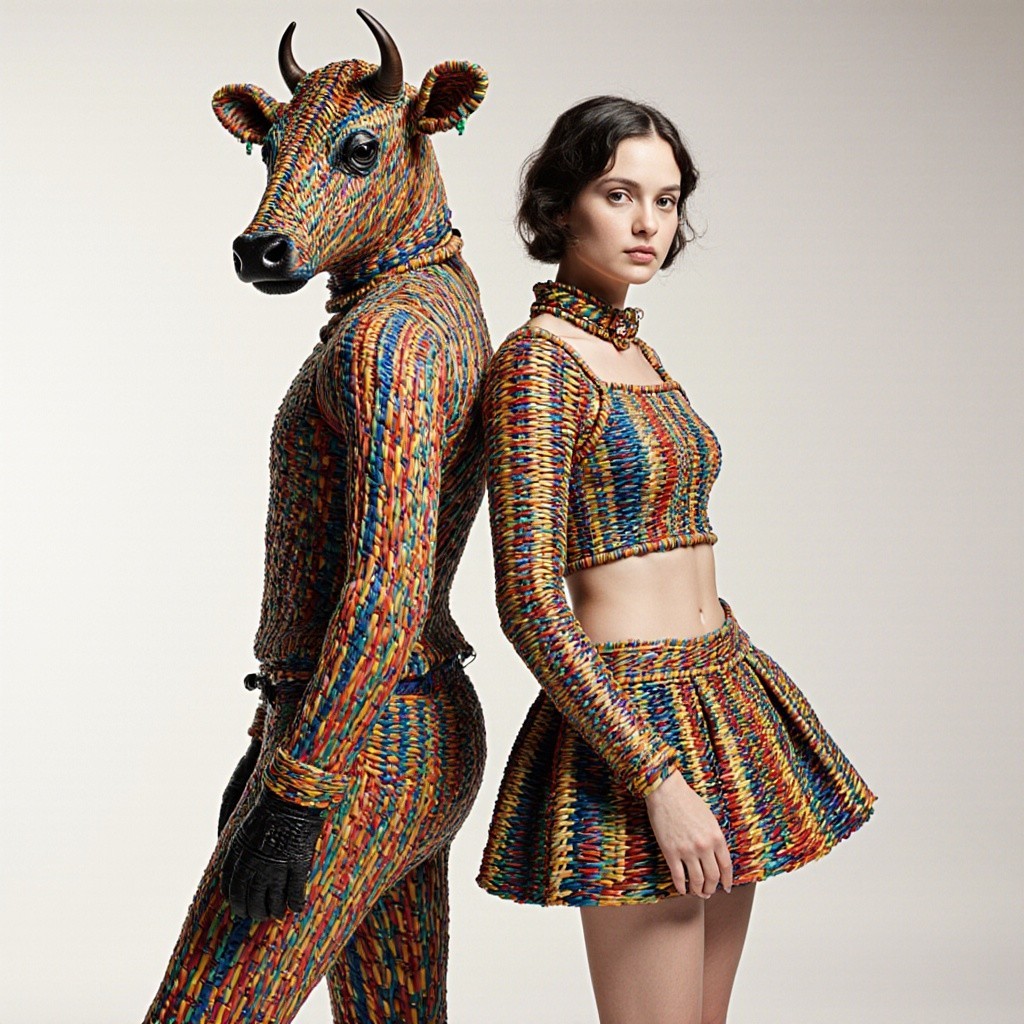 Fashion Shoot with Colorful Textured Outfits and Masks