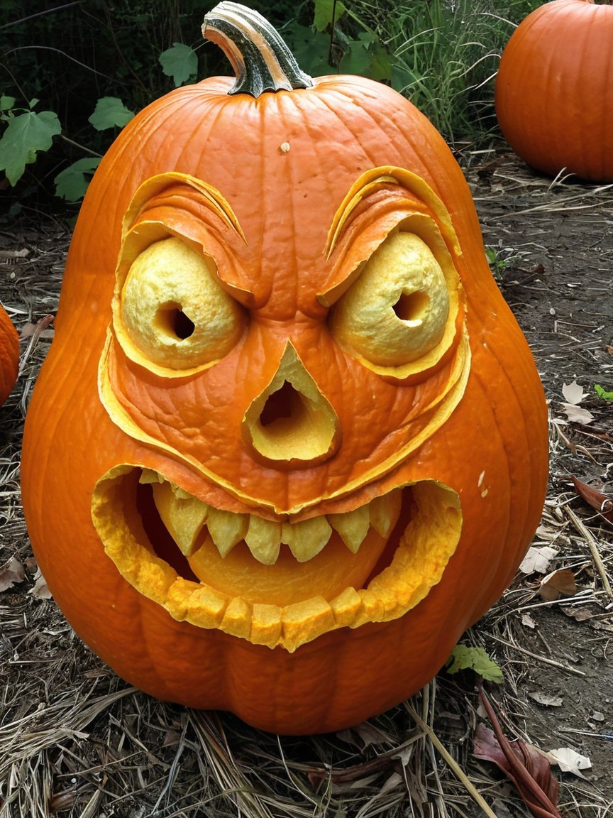 Bright Orange Pumpkin with Playful Carved Face