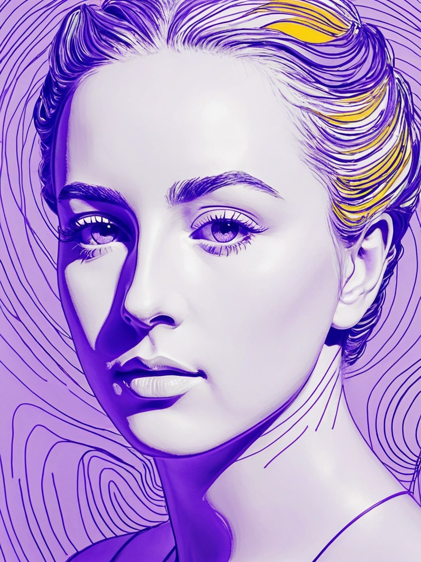 Stylized Portrait of a Serene Woman in Bold Colors