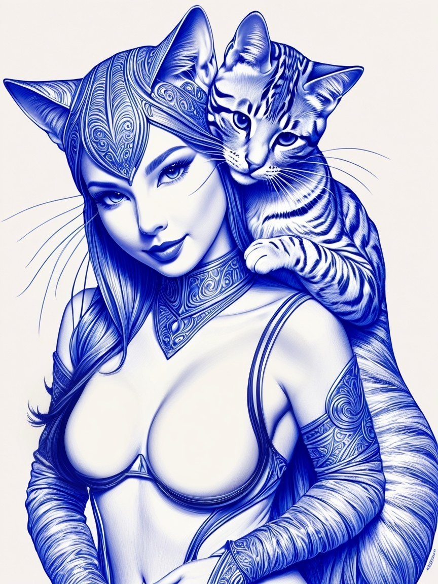 Fantasy Character with Feline Features in Armor