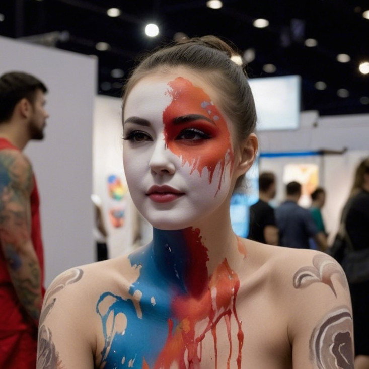 Model with Face and Body Paint at Art Event