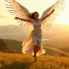 Futuristic Outfit and Translucent Wings at Sunset
