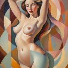Nude Woman with Abstract Geometric Shapes in Warm Tones