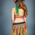 Person with Green Dreadlocks and Colorful Outfit