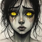 Portrait of a Young Woman with Yellow Eyes and Grayscale Background