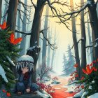 Fairy in Mystical Forest Surrounded by Autumn Leaves