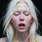 Portrait of a model with platinum blonde hair and bold makeup