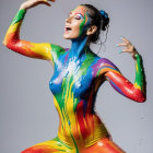 Vibrant Multicolored Bodysuit with Paint Splash Effect