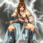Fierce Warrior with Dual Swords in Dramatic Setting