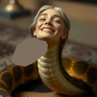 Woman with snake in a mystical, serene setting