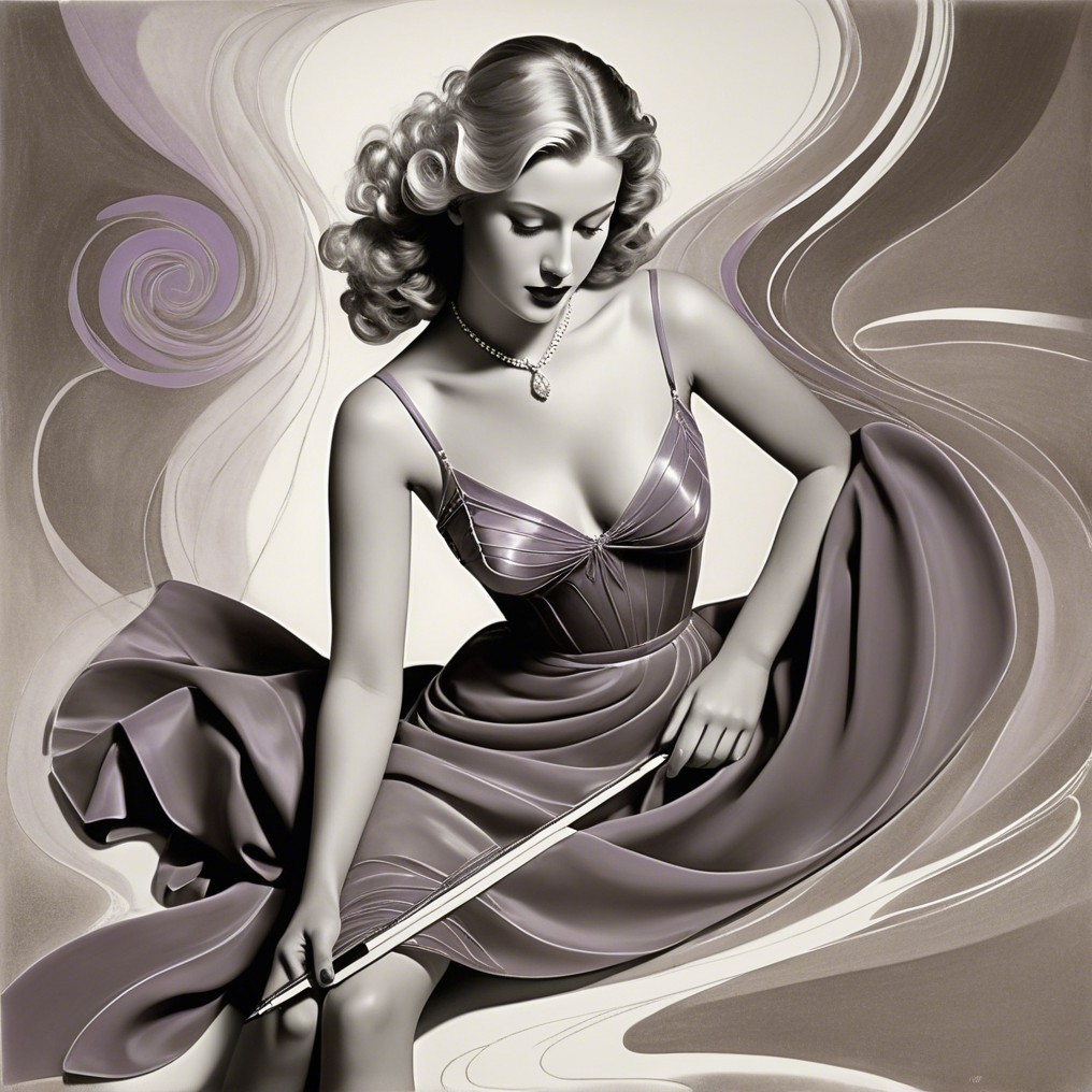 Vintage Illustration of Glamorous Woman in Purple Gown