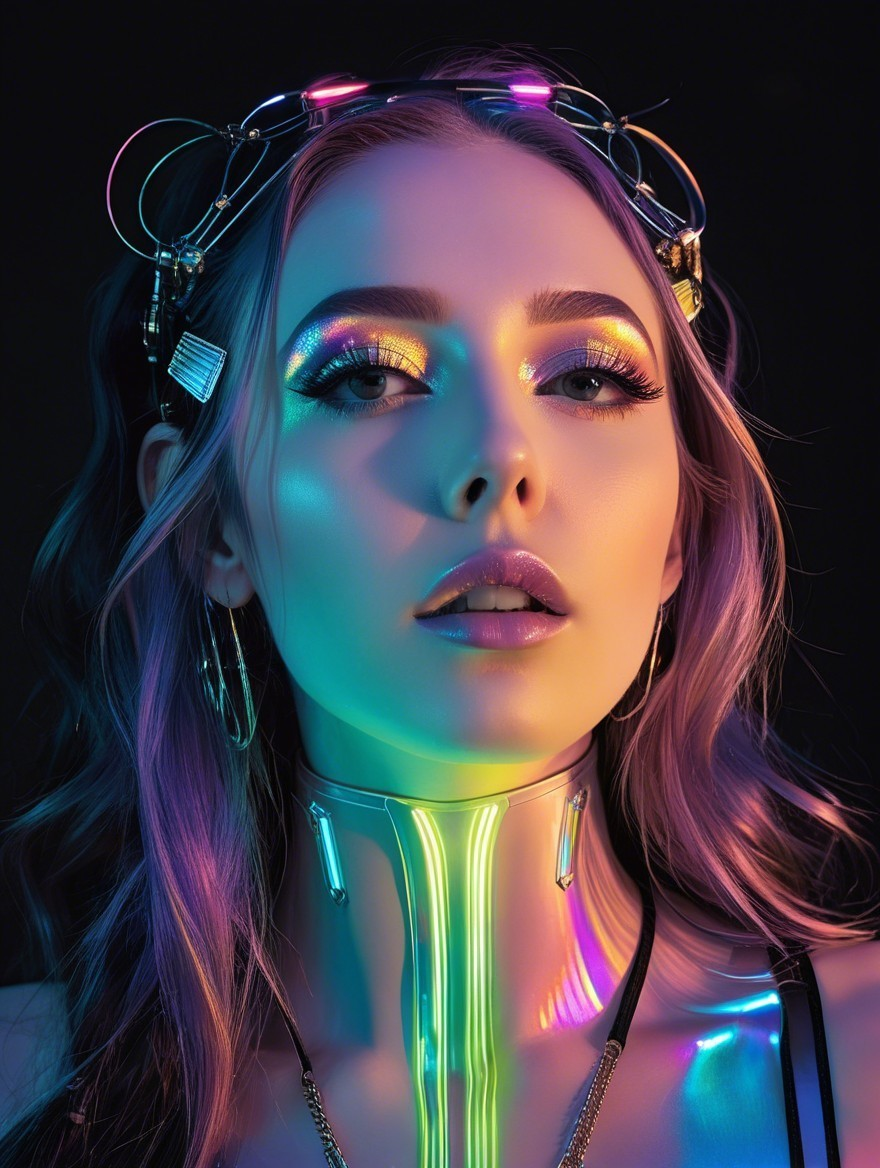 Portrait of a woman with colorful makeup and accessories