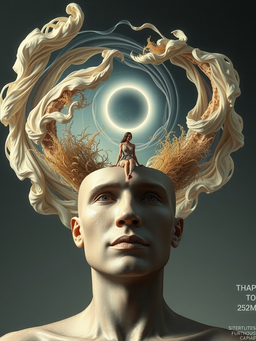 Surreal Human Figure with Celestial Elements and Graceful Form