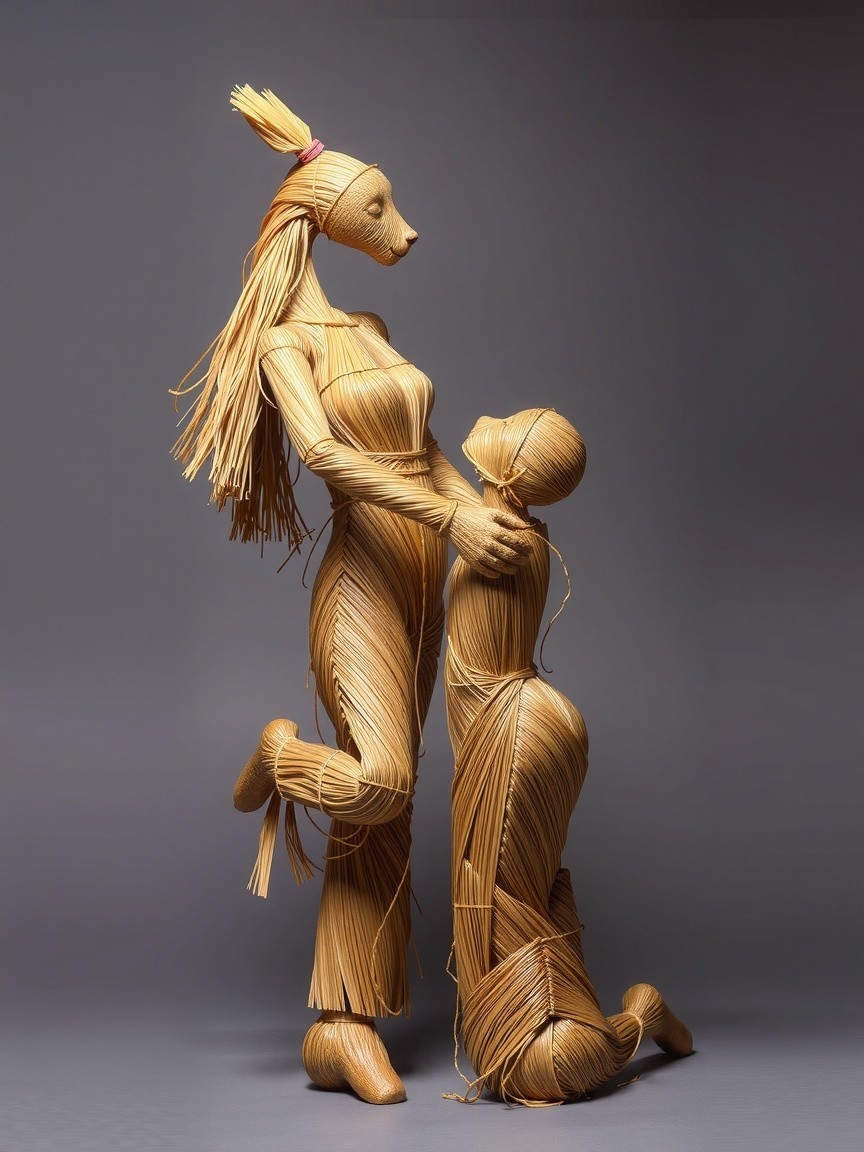 Intricate Pasta Sculptures of Woman and Kneeling Figure