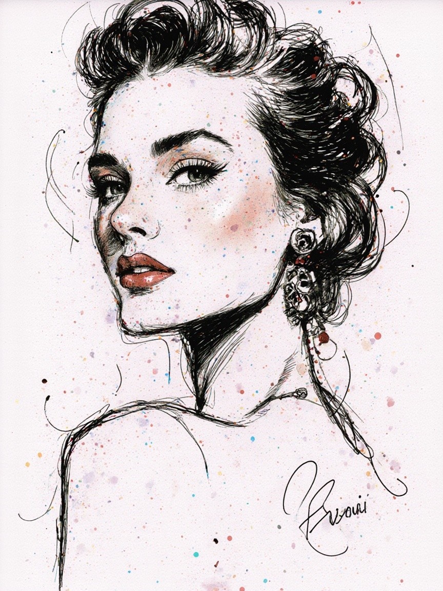 Elegant Woman Illustration with Colorful Background