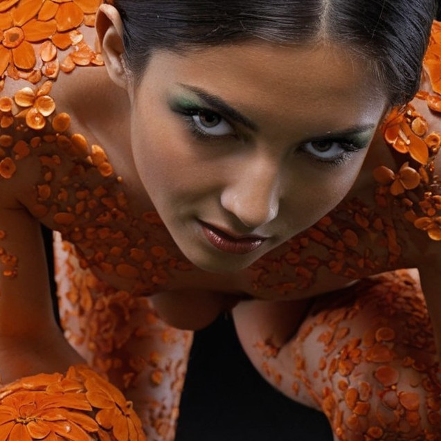 Model Displaying Vibrant Floral Artistry and Strength