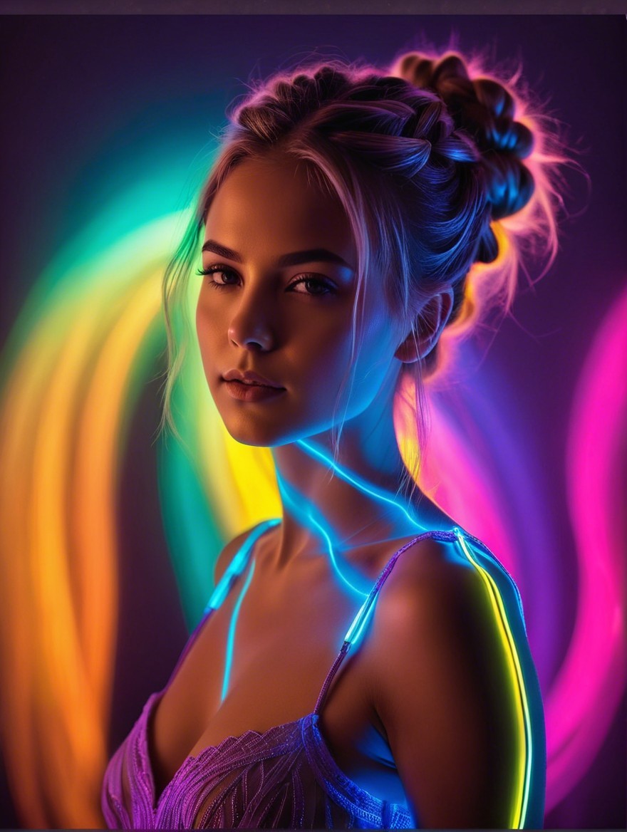 Portrait of a Young Woman in Neon Light and Shadow