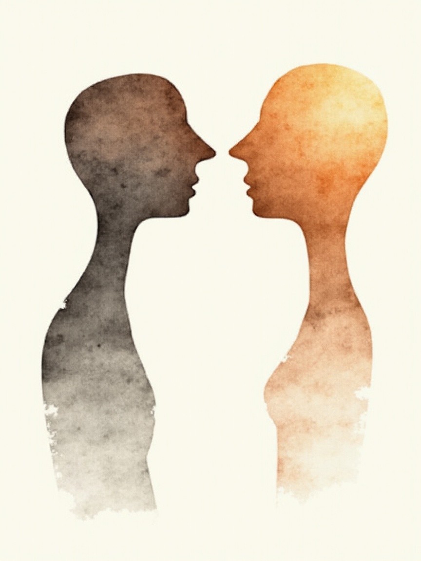 Abstract Silhouettes in Gray and Orange Watercolor
