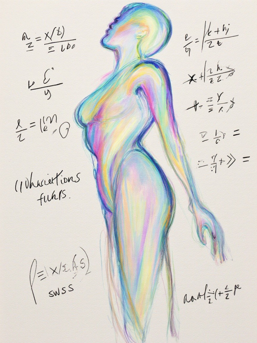 Stylized Human Figure with Mathematical Equations