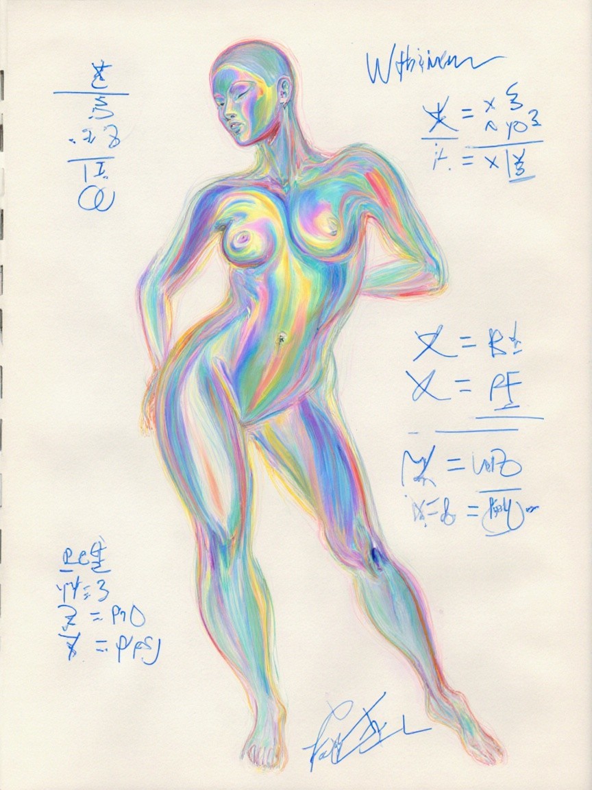 Colorful Sketch of Female Figure with Math Elements