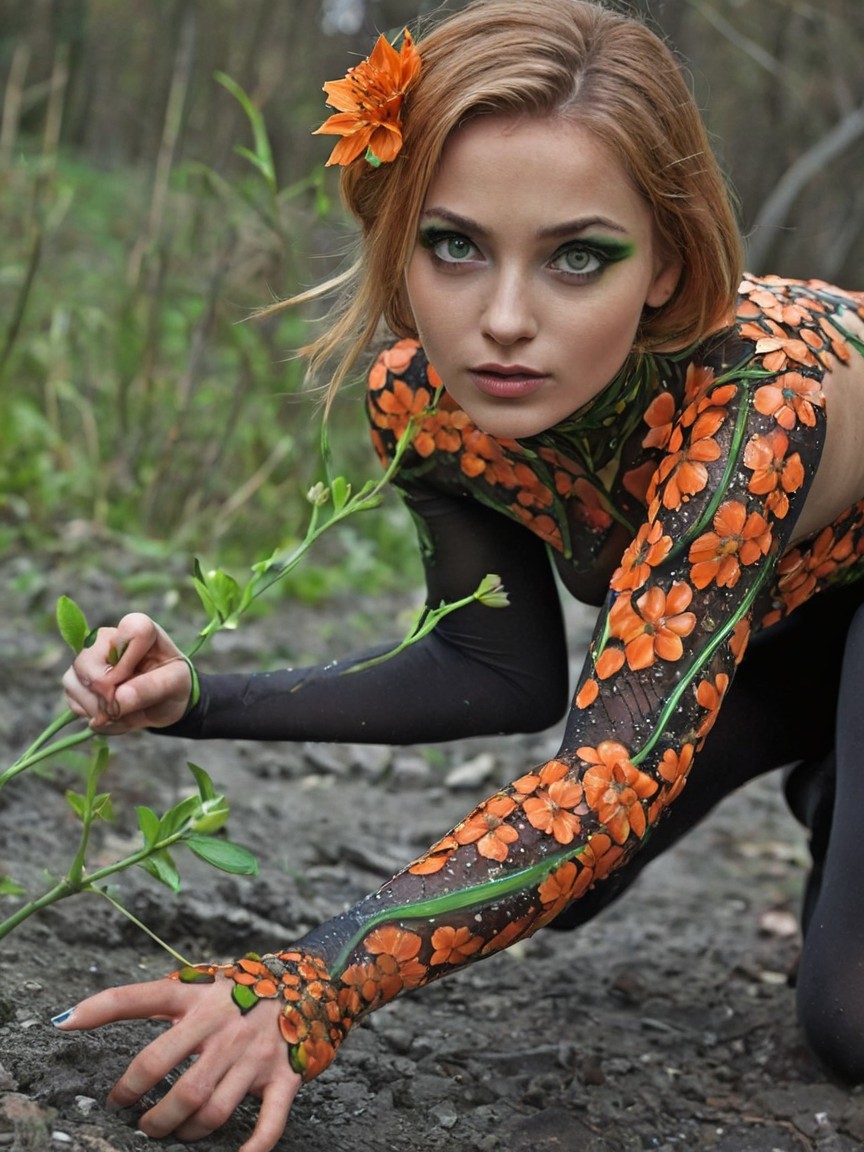 Floral Bodysuit Model in Lush Natural Setting